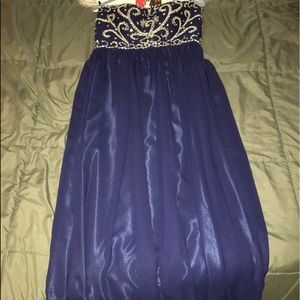 Floor length navy prom dress
